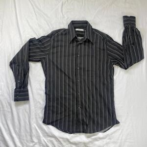 Versace Collection black white and grey striped button shirt